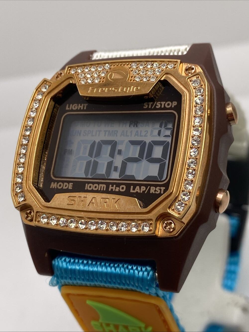 Freestyle Shark Rosegold Rhinestone Shark Clip Band Surfing Watch New Battery